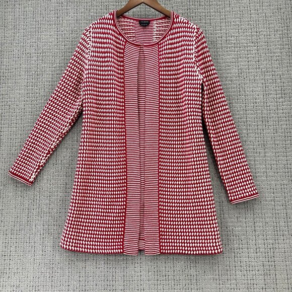 Talbots Open Cardigan Women's Size Small Red White Sweater Pure Merino Wool - Picture 2 of 12